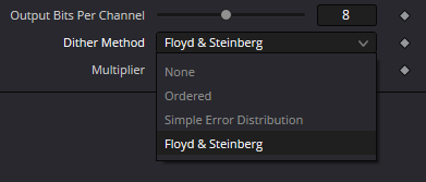 Dither — список методов None, Ordered, Simple Error Distribution и Floyd & Steinberg