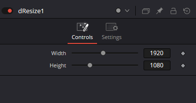 Реальный Inspector dResize — вкладка Controls, Width=1920 и Height=1080; другие вкладки на снимке не открыты
