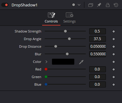 Оригинальный Inspector DropShadow, Controls: Shadow Strength 0.5, Drop Angle 37.5°, Drop Distance 0.05, Blur 0.55, Color black и RGB 0/0/0
