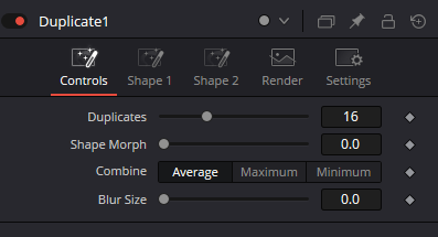 Duplicate — вкладка Controls с параметрами Duplicates, Shape Morph, Combine и Blur Size