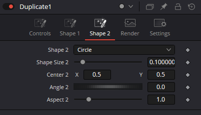 Duplicate — вкладка Shape 2 с параметрами Shape 2, Shape Size 2, Center 2, Angle 2 и Aspect 2