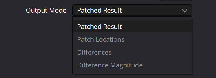 Оригинальное меню DustBuster Output Mode: Patched Result выбран, остальные строки выглядят серыми и требуют проверки доступности