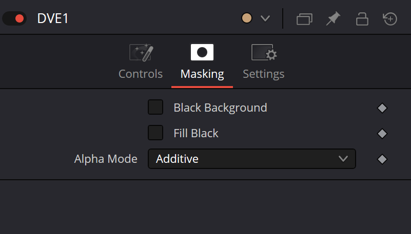 Оригинальный Inspector DVE Masking: Black Background, Fill Black и Alpha Mode Additive