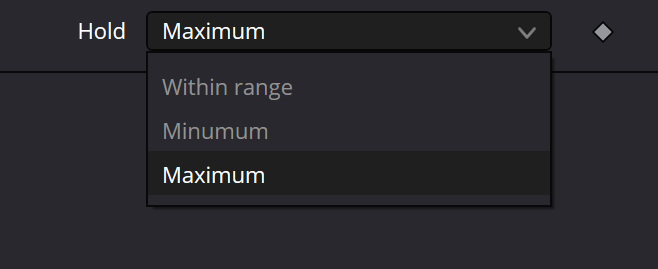 Раскрытый Hold: Within range, Minimum и Maximum (выбран). Приглушённые альтернативы требуют проверки живого переключения.