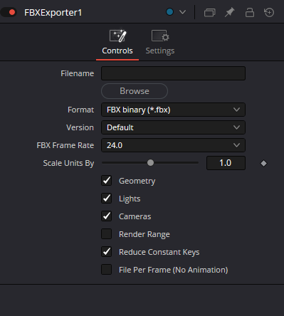 Оригинальный Inspector FBXExporter · Controls: Filename, Format, Version, FBX Frame Rate, Scale Units By and six export flags