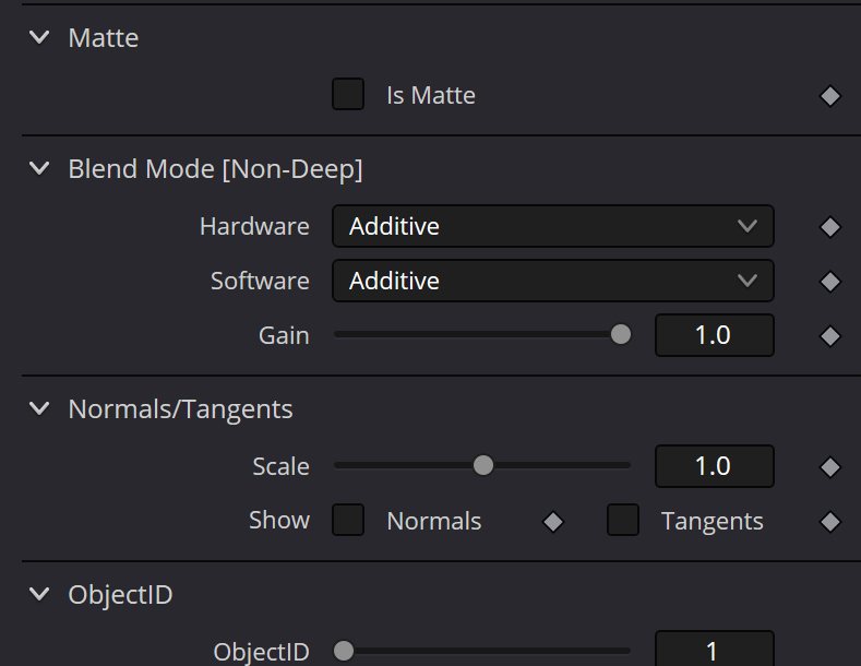 FBXMesh3D common Blend Mode, Normals/Tangents and ObjectID controls