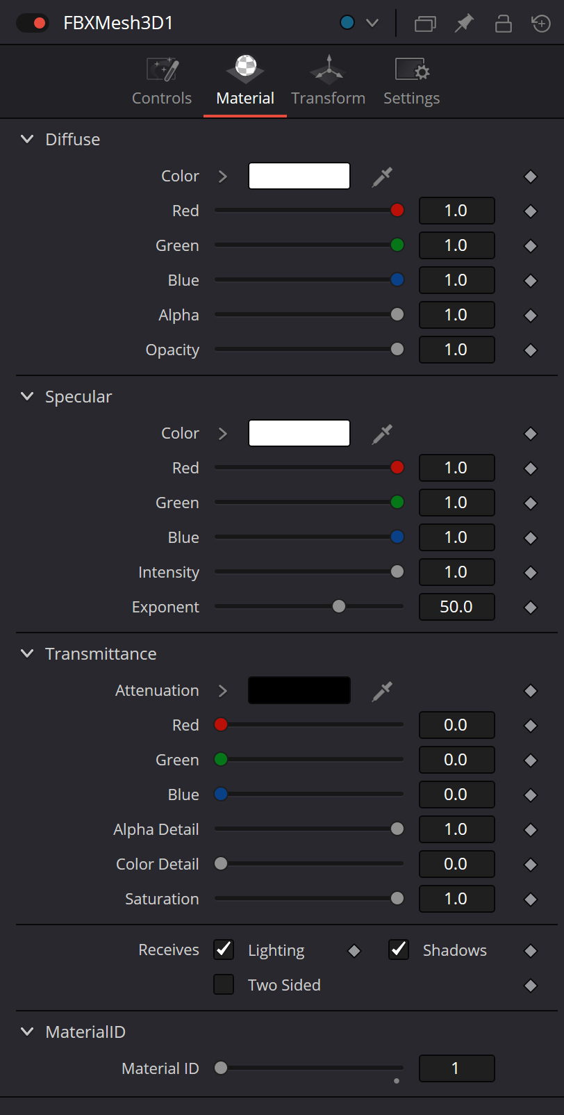 FBXMesh3D built-in Material tab
