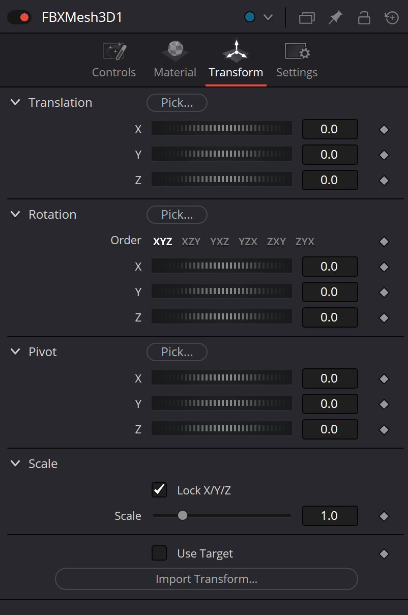 FBXMesh3D common Transform tab