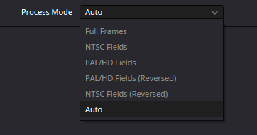 Fields — шесть пунктов Process Mode, PAL/HD и reversed modes
