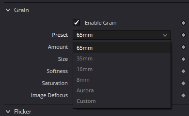 FilmLookCreator эффекты Vignette, Halation, Bloom, Grain, Flicker, Gate Weave и Film Gate
