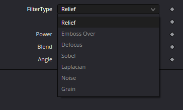 Подлинный FilterType dropdown: Relief, Emboss Over, Defocus, Sobel, Laplacian, Noise, Grain
