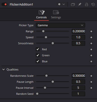 FlickerAddition · Controls · Resolve 21 archived Inspector
