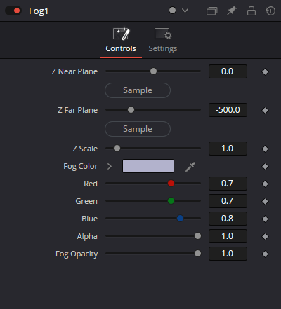 Оригинальный Inspector Fog: Z Near Plane, Sample, Z Far Plane, Z Scale, Fog Color RGBA и Fog Opacity