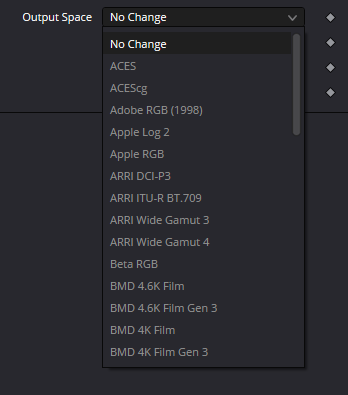 Оригинальный Inspector Gamut: Output Space menu
