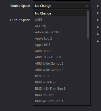 Оригинальный Inspector Gamut: Source Space menu