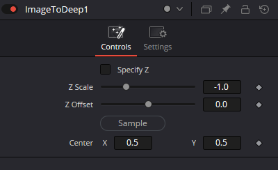 ImageToDeep — исходный Inspector Controls: Specify Z, Z Scale, Z Offset, Sample, Center