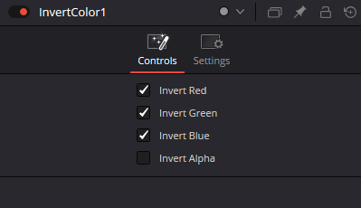 Вкладка Controls ноды InvertColor с переключателями Invert Red, Invert Green, Invert Blue и Invert Alpha
