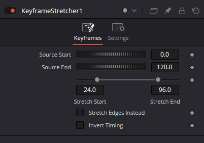 Параметры ноды KeyframeStretcher во вкладке Keyframes