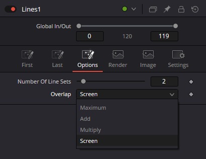 Lines — вкладка Options и раскрытый список Overlap