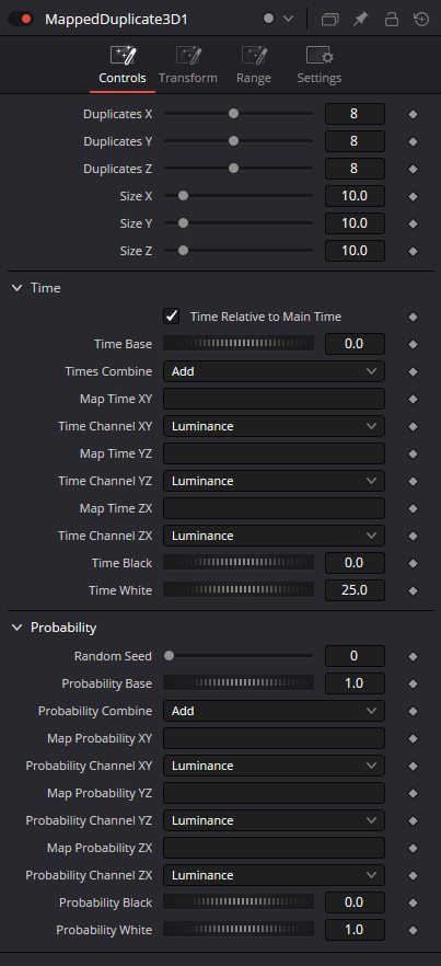 MappedDuplicate3D — Controls, Time и Probability