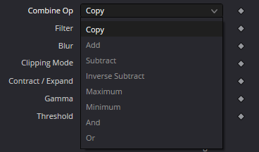 MatteControl — список Combine Op: Copy, Add, Subtract, Inverse Subtract, Maximum, Minimum, And и Or