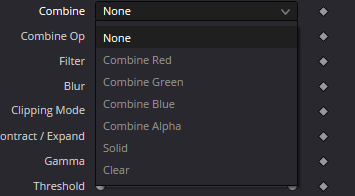 MatteControl — список Combine: None, Combine Red, Combine Green, Combine Blue, Combine Alpha, Solid и Clear