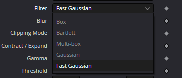 MatteControl — список Filter: Box, Bartlett, Multi-box, Gaussian и Fast Gaussian