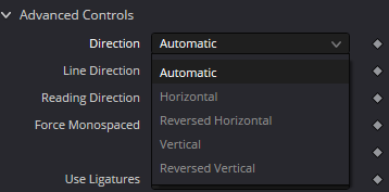 MultiText · Direction · Current menu