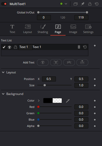MultiText · Page · Common layout and background alpha
