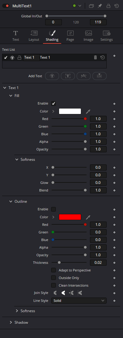 MultiText · Shading · Fill and Outline