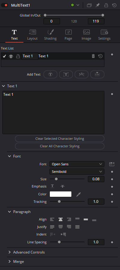 MultiText · Text · Text List, Font and Paragraph
