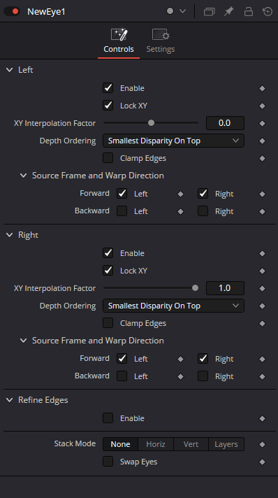 NewEye — both eye controls, Refine Edges and Stack Mode