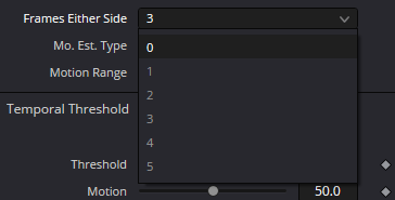 NoiseReduction — окно Frames Either Side от 0 до 5