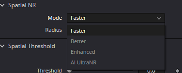 NoiseReduction — режимы Faster, Better, Enhanced и AI UltraNR