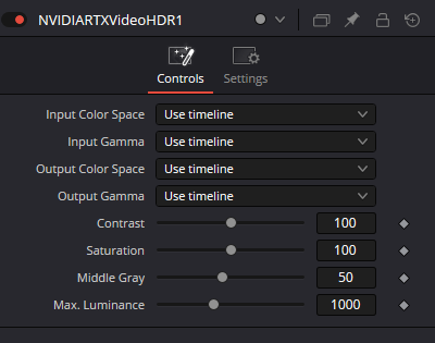 NVIDIA RTX Video HDR — controls and captured 100 / 100 / 50 / 1000 values