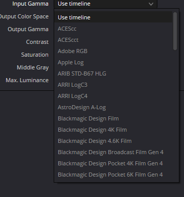 NVIDIA RTX Video HDR — Input Gamma menu excerpt
