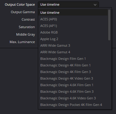 NVIDIA RTX Video HDR — Output Color Space menu excerpt