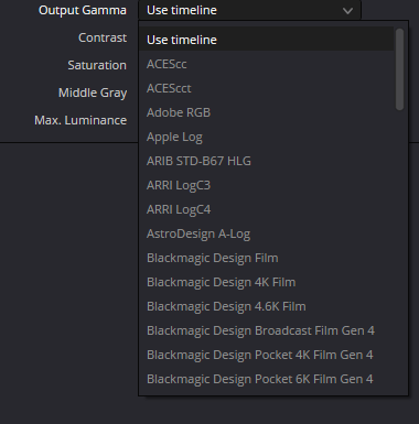 NVIDIA RTX Video HDR — Output Gamma menu excerpt