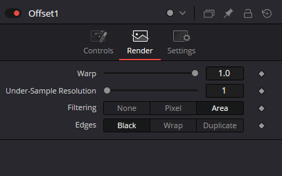 Offset — Render: Warp, Under-Sample Resolution, Filtering None/Pixel/Area, Edges Black/Wrap/Duplicate.