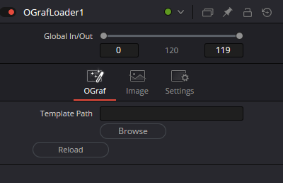 OGrafLoader — вкладка OGraf с Template Path, Browse и Reload