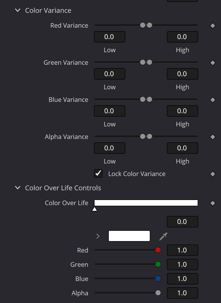 pChangeStyle — Color Variance and Color Over Life controls