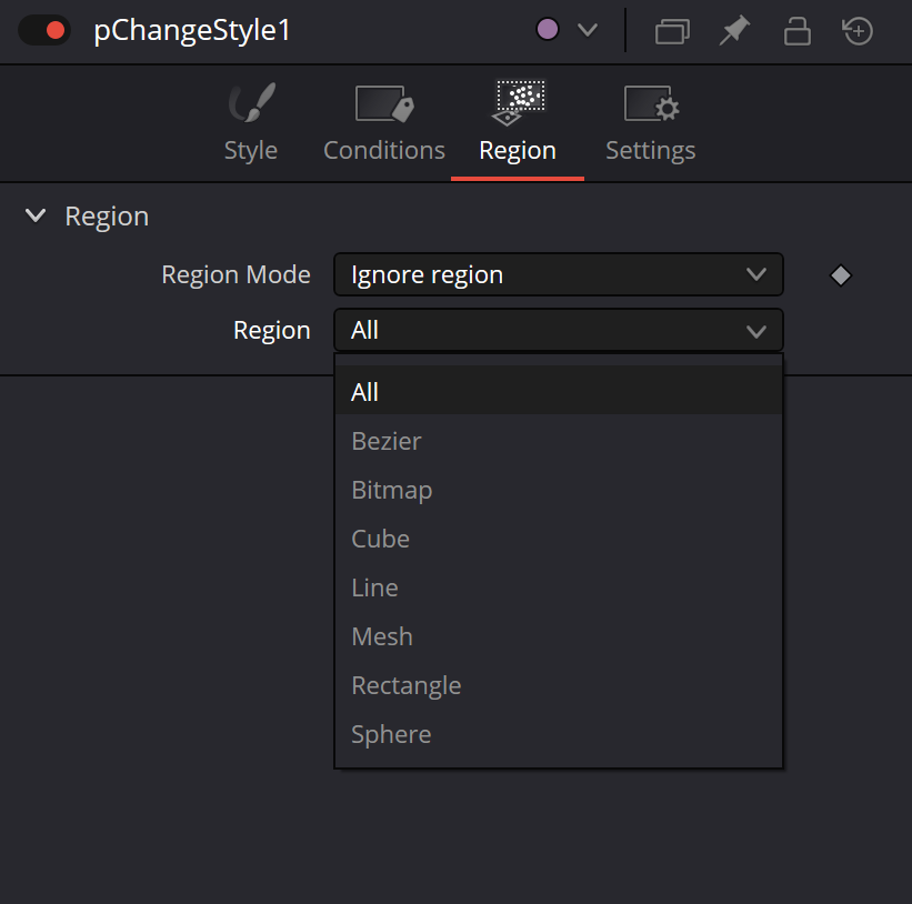 pChangeStyle — Region type list