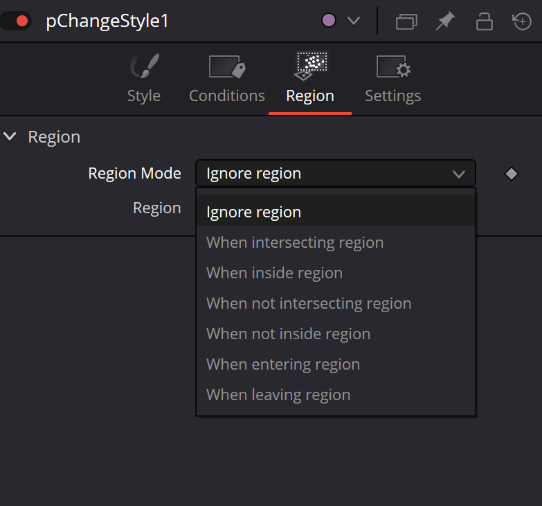 pChangeStyle — Region Mode event conditions