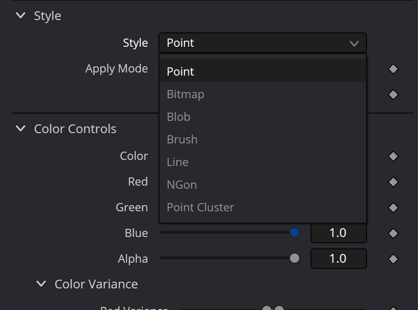 pChangeStyle — particle Style list