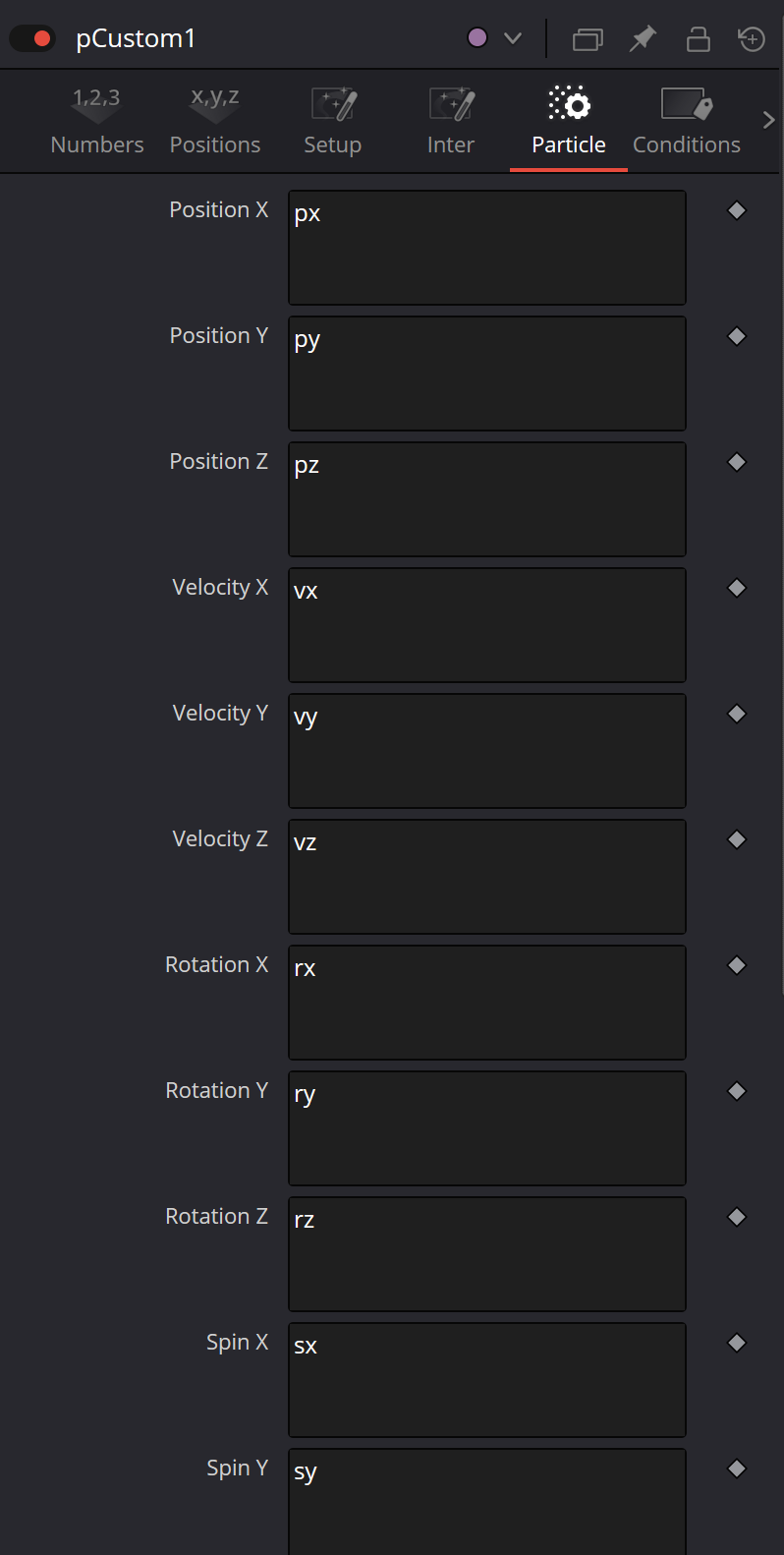 pCustom — Particle property expressions