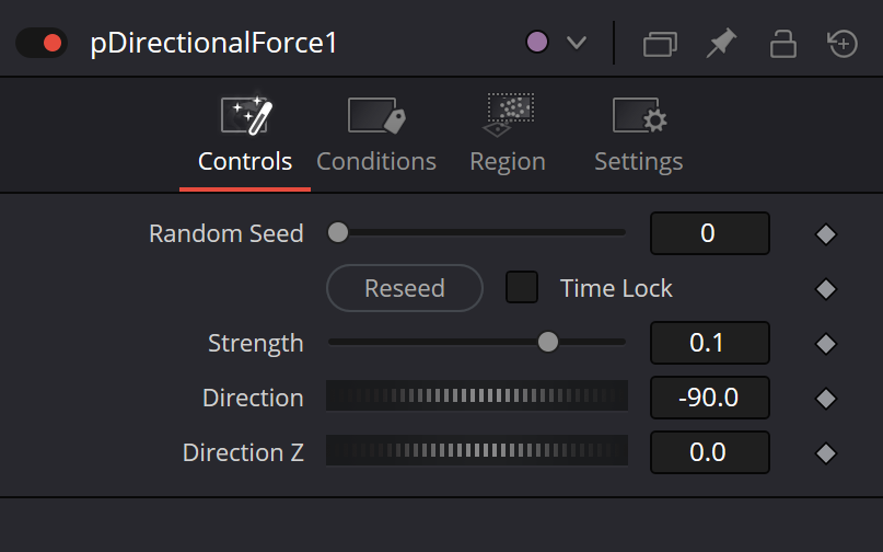 pDirectionalForce — Controls: Random Seed, Strength, Direction and Direction Z