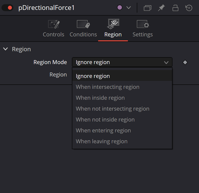 pDirectionalForce — Region Mode and Region controls