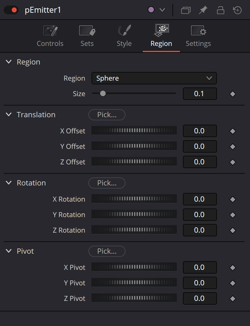 pEmitter — Region controls for particle emission geometry