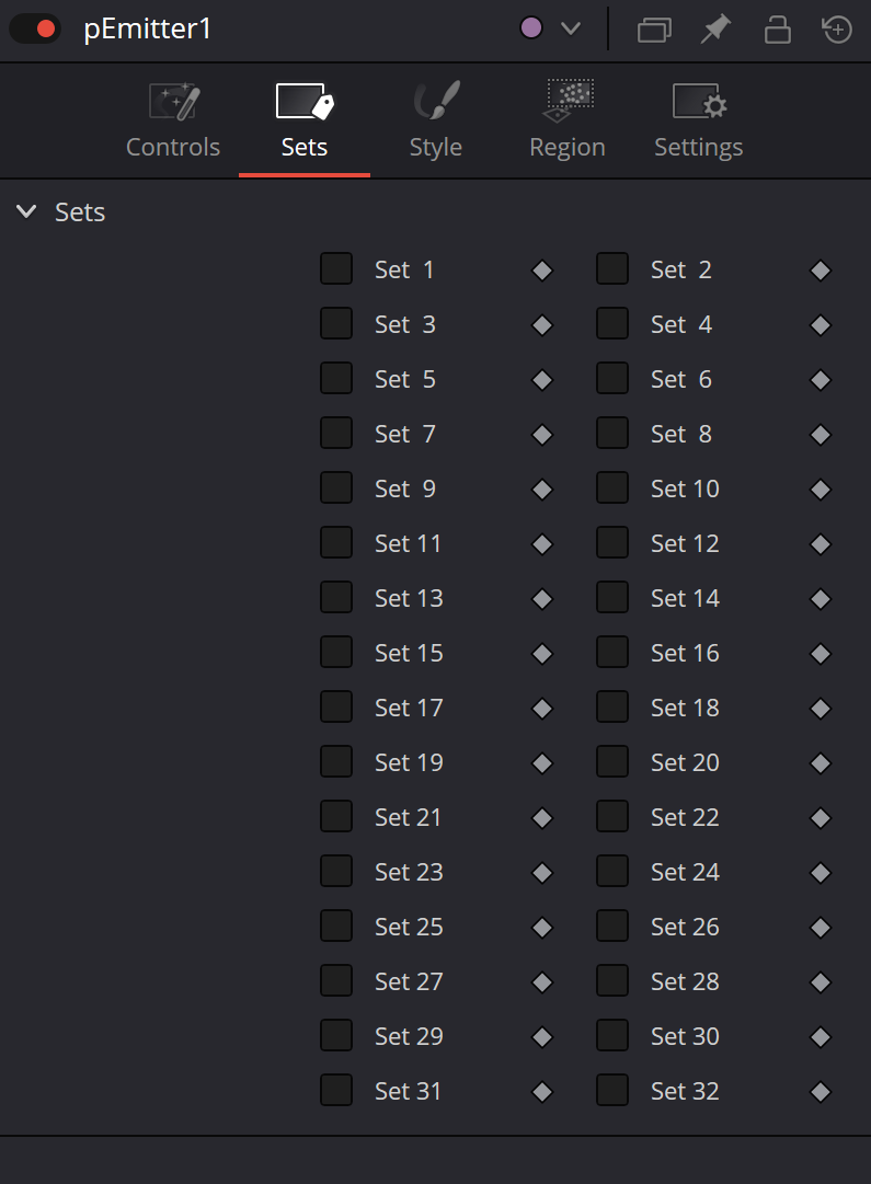 pEmitter — Sets 1–32 particle group assignment