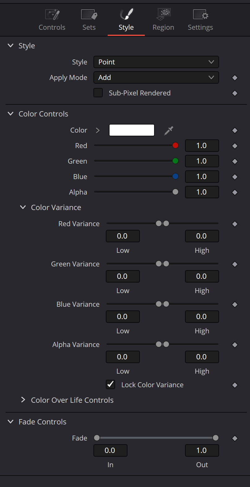 pEmitter — Style controls for particle appearance